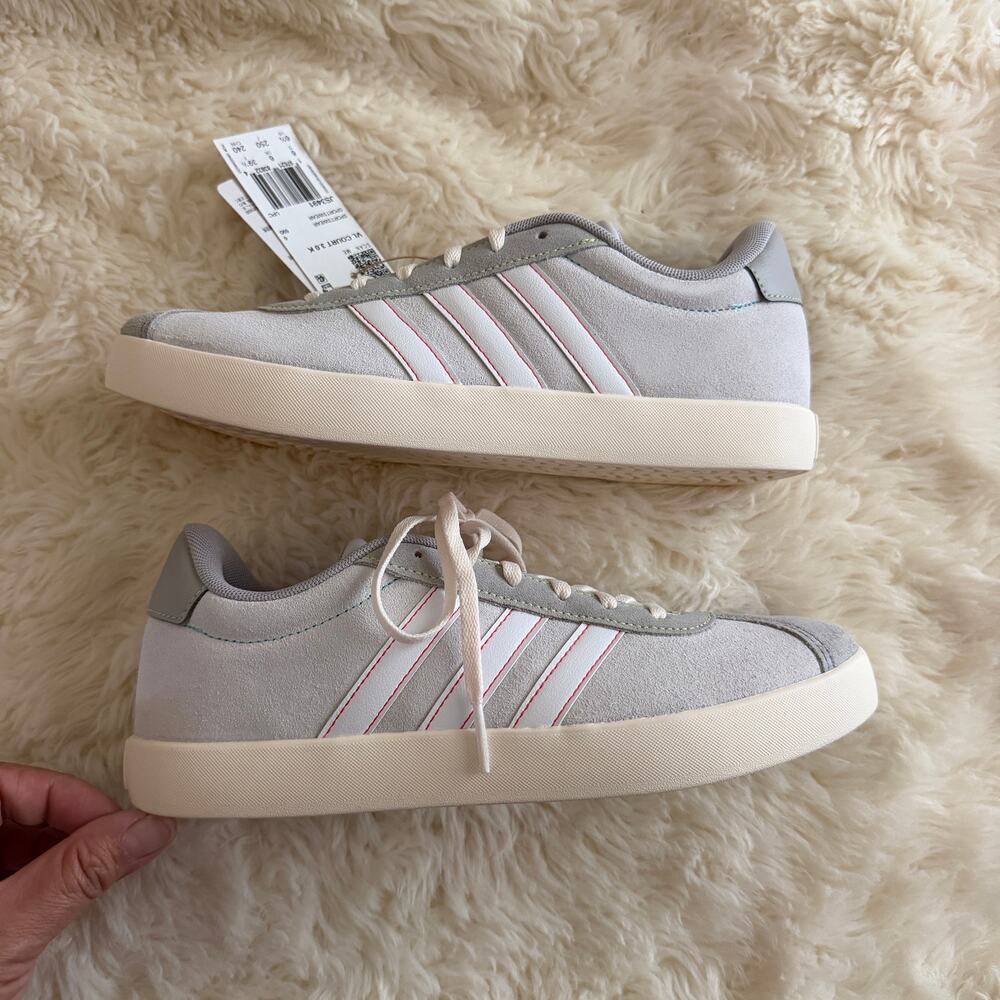 NEW Adidas VL Court 3.0K JS3491 Unisex in Dash Grey/Cloud White Size 6 1/2